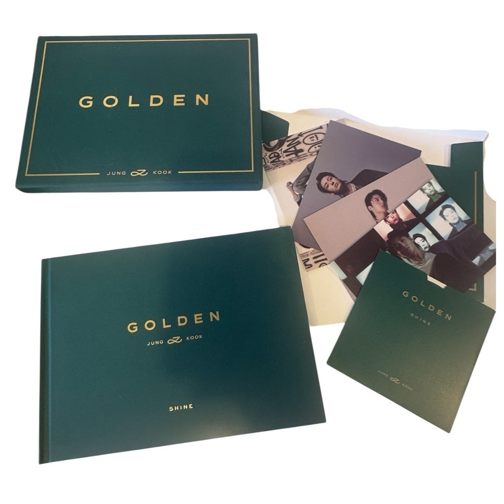 BTS Jungkook Golden Solo Album Shine Version Photobook CD Postcards Green Gold